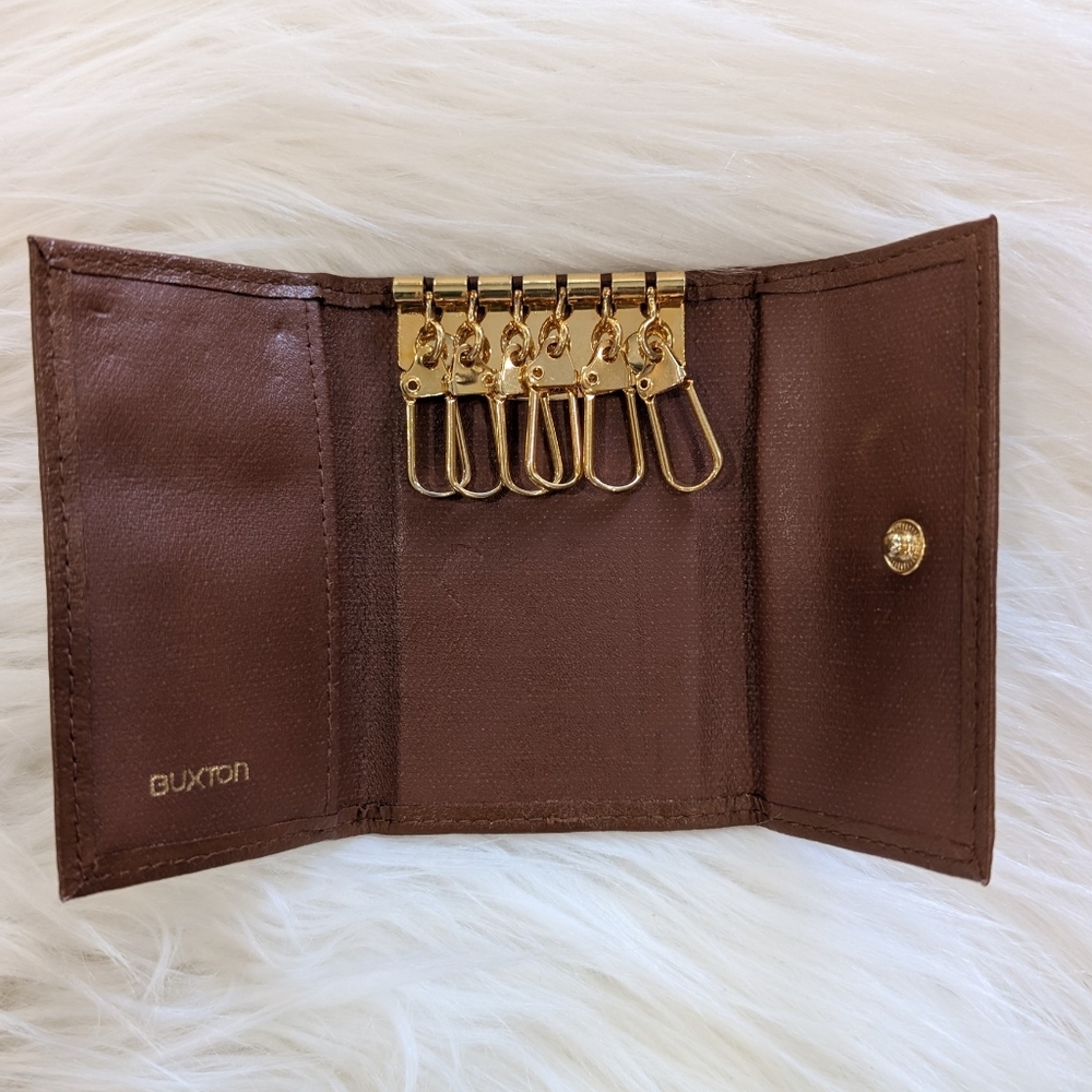 Vintage Buxton Leather 6 Key Holder Trifold Wallet Bottom Closure